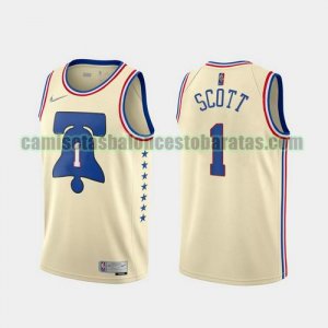 Camiseta Mike Scott 1 Philadelphia 76ers 2020-21 Earned Edition blanco lechoso Hombre