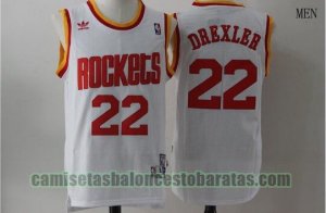Camiseta Clyde Drexler 22 Houston Rockets Baloncesto blanco Hombre