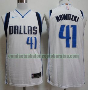 Camiseta Dirk Nowitzki 41 Dallas Mavericks Baloncesto blanco Hombre