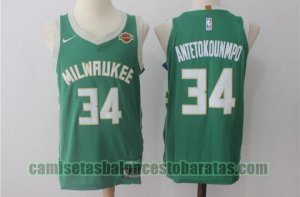 Camiseta Giannis Antetokounmpo 34 Milwaukee Bucks Baloncesto Verde Hombre