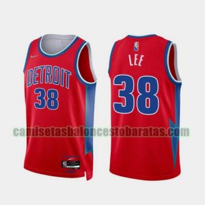 Camiseta LEE 38 Detroit Pistons 2022 75 aniversario edición de la ciudad rojo Hombre