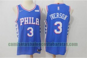 Camiseta Allen Iverson 3 Philadelphia 76ers Baloncesto Azul Hombre