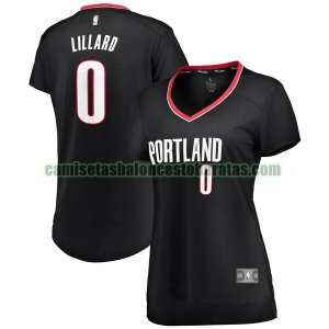 Camiseta Damian Lillard 0 Portland Trail Blazers icónico Negro Mujer