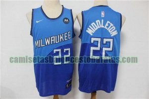 Camiseta MIDDLETON 22 Milwaukee Bucks costura 2021 nueva versión de la ciudad Azul Hombre